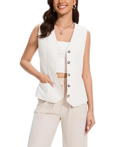 YOUNIFIZ Women's Lightweight Linen V-Neck Pocket Summer Vest