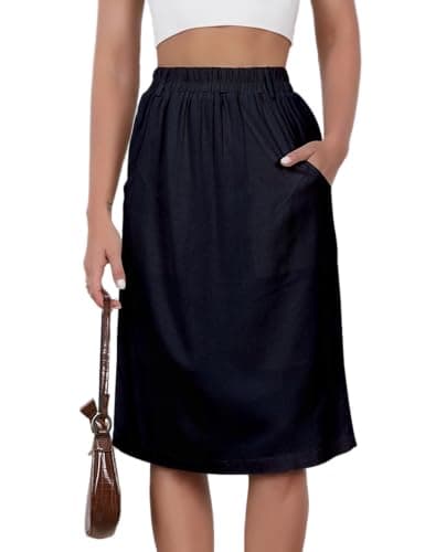2024 Summer Women's Linen Midi Skirt with Pockets — Navy