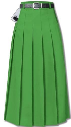 Sangtree Girls A-Line Pleated High Waist Fashion Skirt — Grass Green