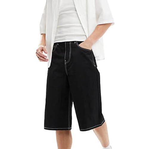 Kodaruber Men's Vintage Baggy Denim Hip Hop Jean Shorts — Black
