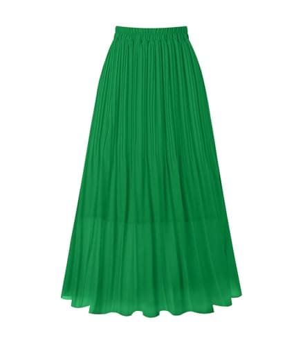 Chic Women's Chiffon Pleated A-Line Midi Skirt — Green