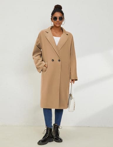 UANEO Women's Wool Blend Double Breasted Long Trench Coat Winter