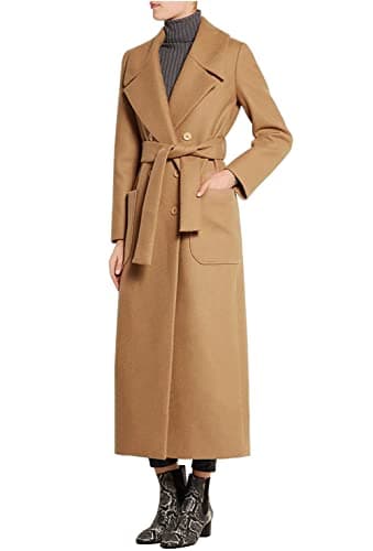 CHARTOU Women's Elegant Wool Blend Double Breasted Overcoat with Belt