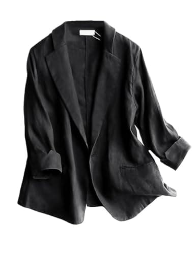 Women's Casual Linen Blazer Jacket — Black
