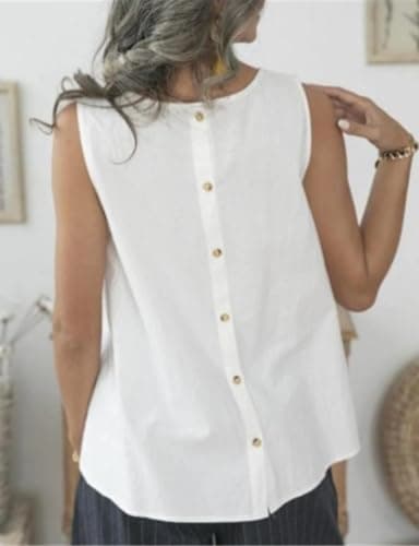 IDEALSANXUN Women's Linen Tank Tops Lightweight Summer Crewneck Vest Shirt