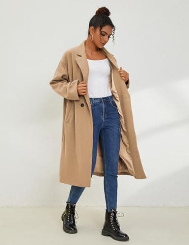 UANEO Women's Wool Blend Double Breasted Long Trench Coat Winter