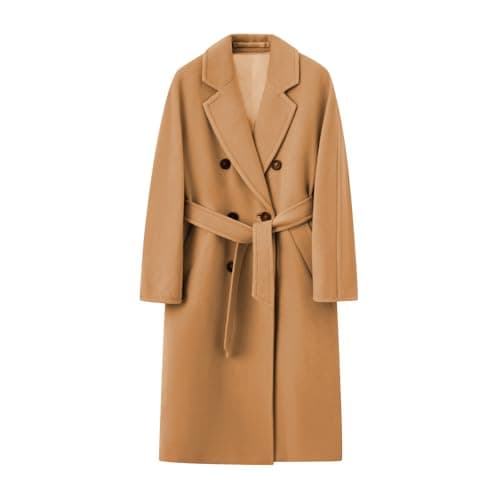 Himosyber Women's Wool Blend Camel Pea Coat with Notched Collar — Camel