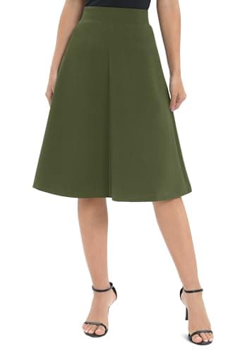 Urban CoCo Women's Elastic Flare Midi Skirt — Army Green