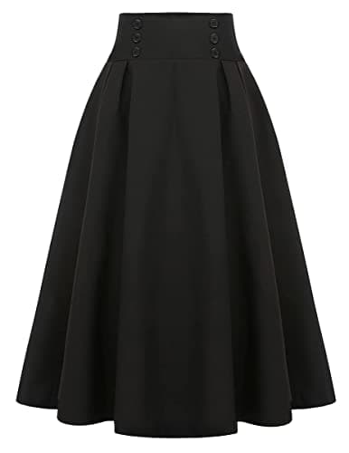 Women's High Waist Plaid A-line Midi Skirt by IDEALSANXUN — Black