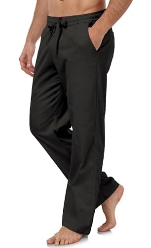 Janmid Men's Casual Linen Pants Elastic Waist Drawstring Yoga Beach trousers