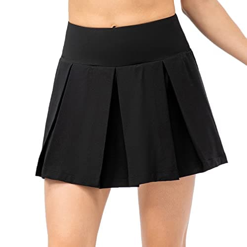 Amxiway Women's Pleated Mini Plaid Skort for Tennis & Golf — Black