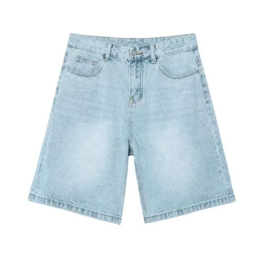 CUTEGAL Unisex Mid Rise Denim Jorts Wide Leg Casual Pants — Light Blue
