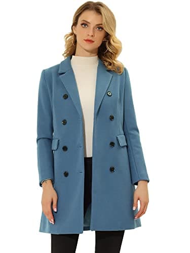 Allegra K Women's Elegant Notched Lapel Winter Trench Coat — Grey Blue