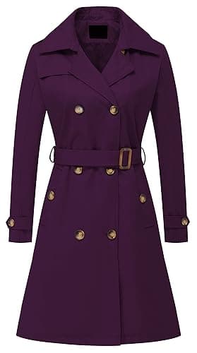 Chrisuno Women's Long Trench Coat with Belt and Hood — Purple