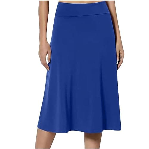 Spring & Summer High Waist Flared Midi Skirts for Women — Dark Blue