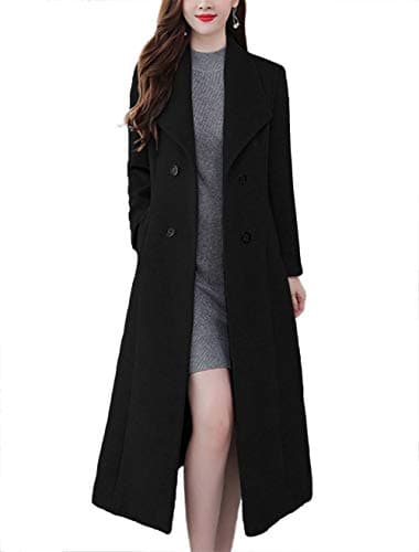 Chic Women's Double Breasted Wool Pea Coat with Shawl Collar — Black