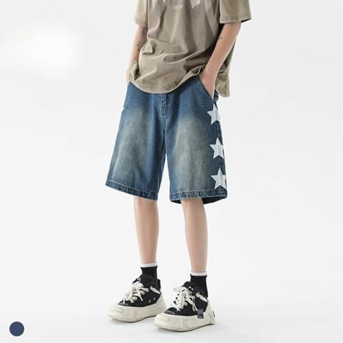 QJK Y2K Oversized Star Wash Jean Shorts