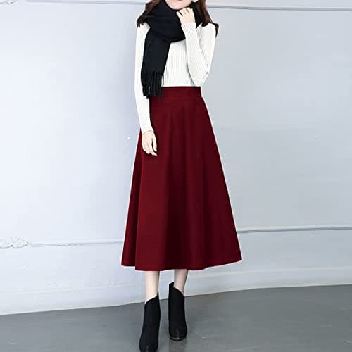 Vintage High Waist Elastic Midi Wool Skirt for Women