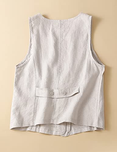 Womens Sleeveless Cotton Linen Vest V Neck Cardigan Jacket