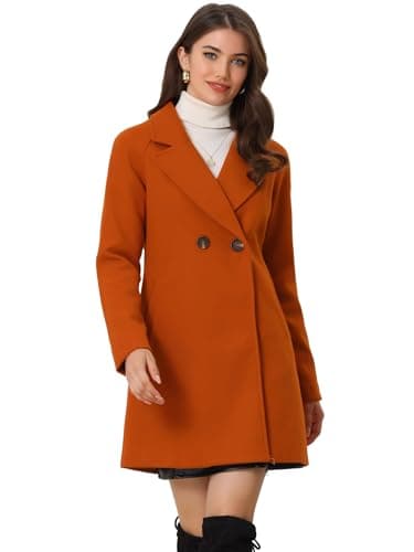 Allegra K Women's Notched Lapel Double Breasted Winter Coats — Dark Orange