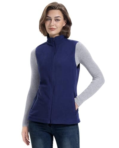 Women's Lightweight Warm Polar Fleece Vest with Zip Pockets for Winter — Navy