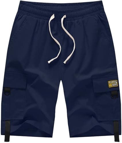 XinYangNi Men's Cargo Shorts Elastic Waist Casual Outdoor Lightweight Work Shorts Multi-Pockets — Dark Blue3