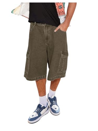 Floerns Men's Baggy Jorts Denim Shorts with Cargo Pockets — Army Green