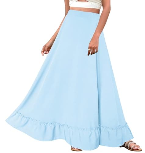 Afibi Women's Plus Size Vintage High Waist Maxi Skirt with Pockets — Light Blue