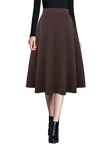 Ylingjun Warm Wool Midi Skirts for Winter Fall — Pure Coffee