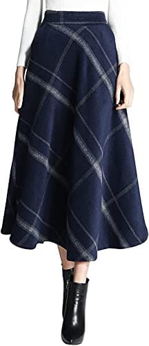 Artykey Women's High Waist Warm Plaid Wool Maxi Skirt S-3XL — G Dark Blue
