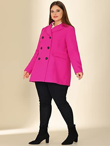 Agnes Orinda Plus Size Notched Lapel Double Breasted Long Coat