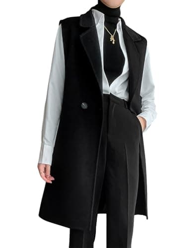 IDEALSANXUN Women's Long Wool Sleeveless Blazer Jacket — Black