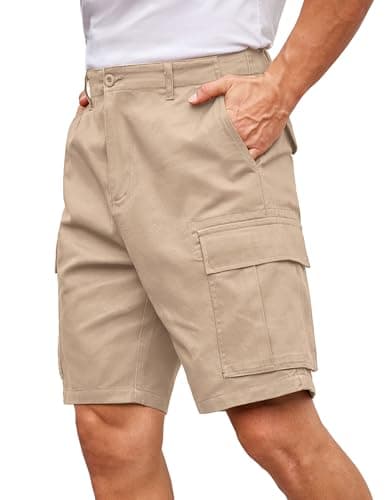 COOFANDY Men's Relaxed Fit Cotton Casual Shorts with Multi Pockets — Light Khaki