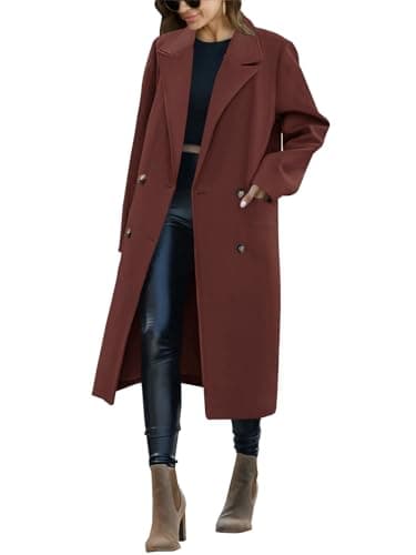 Saodimallsu Women's Trench Coat Winter Long Pea Coat Casual Office Overcoat with Pockets