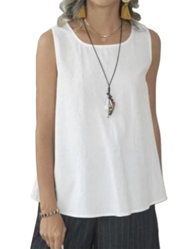 IDEALSANXUN Women's Linen Tank Tops Lightweight Summer Crewneck Vest Shirt