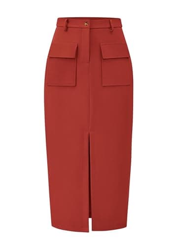 KIRUNDO Women's High-Wasted Cargo Midi Skirt — Rust Red
