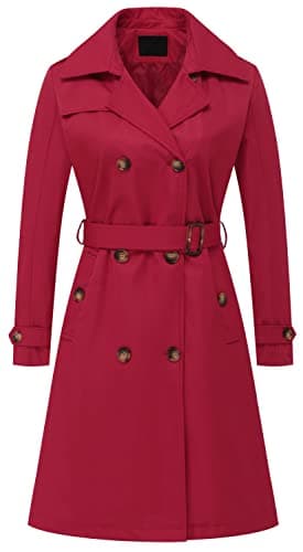 Chrisuno Women's Long Trench Coat with Belt and Hood — Red