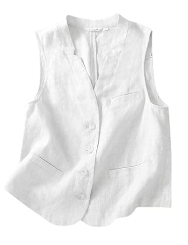 Lightweight Linen Vest for Women: Casual Sleeveless Blazer for Spring/Summer — White