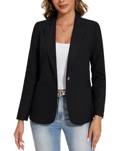MINTLIMIT Women's Linen-Cotton Blazer Jacket with Pockets — Black