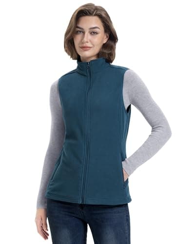 Women's Lightweight Warm Polar Fleece Vest with Zip Pockets for Winter — Blue