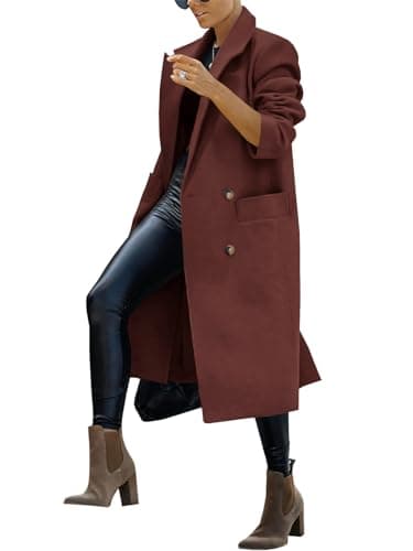 Saodimallsu Women's Trench Coat Winter Long Pea Coat Casual Office Overcoat with Pockets