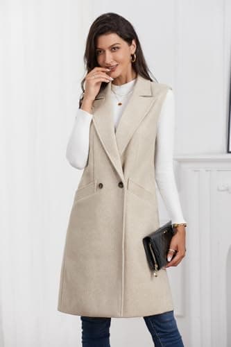 Idealsanxun Women's Fall Winter Wool Trench Coat Blazer Vest