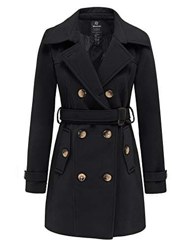 Women's Double Breasted Winter Trench Coat with Belt by Wantdo — Black