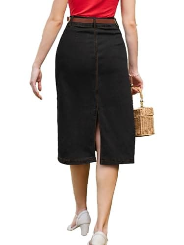 High Waisted Denim Skirt with Belt for Women
