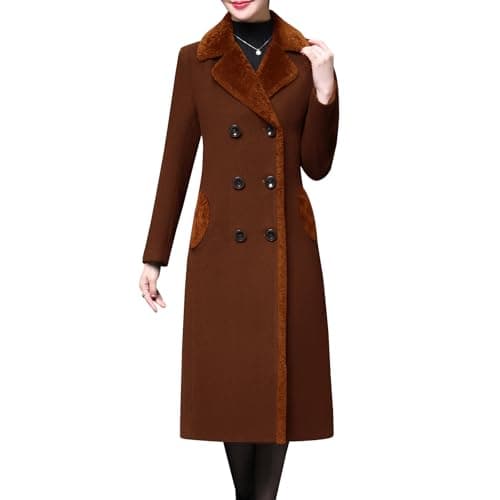 Women's Double-Breasted Wool Winter Coat — Brown