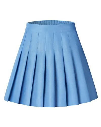 Shestellar Women's Comfortable High-Waist Pleated Mini Skirt — Light Denim Blue With Pockets