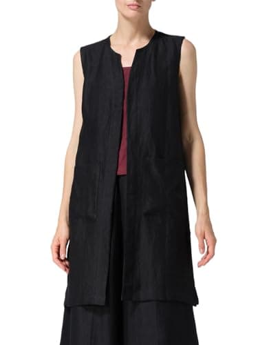 IDEALSANXUN Lightweight Linen Vest for Women Summer Open Front Cardigan — Black