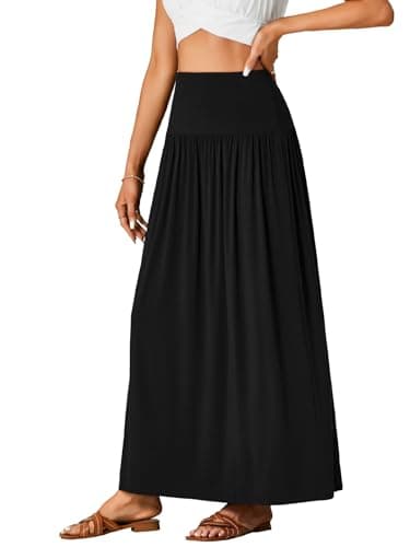 Vrtige Women's High-Waist Flowy A-Line Maxi Skirt with Pockets