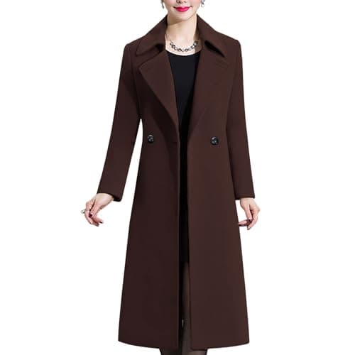 Aprsfn Women's Winter Warm Double-breasted Midi Peacoat — Coffee