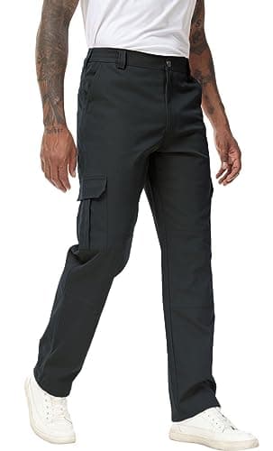 Soojun Men's Elastic Waist Relaxed Fit Stretch Cargo Pants — Black